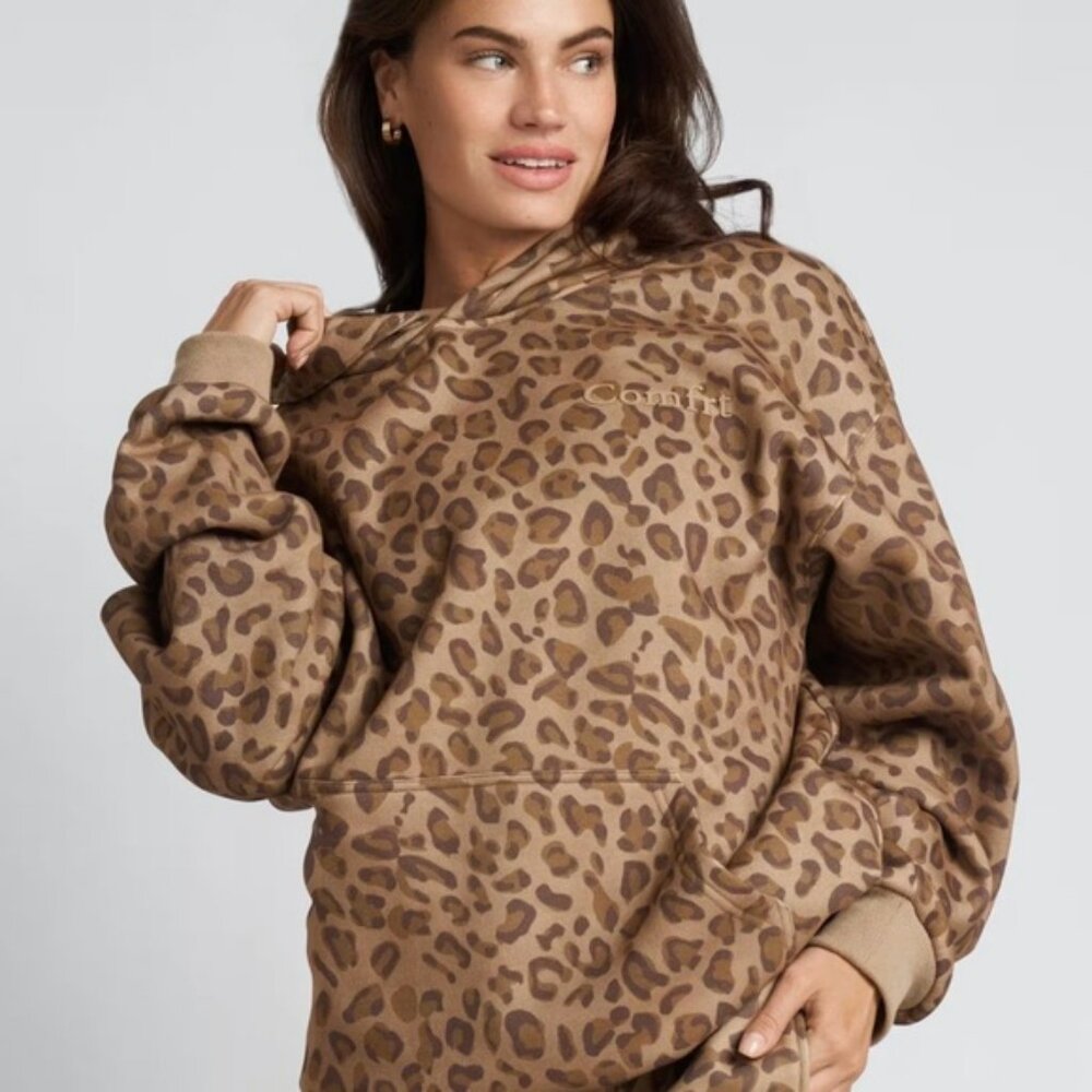 Comfrt Women's Brown Leopard Print Hoodie & Straight Leg Pants SET - NEW IN BAGS
